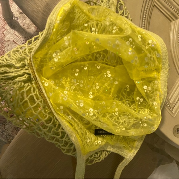 Bijoux Terner lime green sequin fishnet mesh bag. NWT - Picture 3 of 3